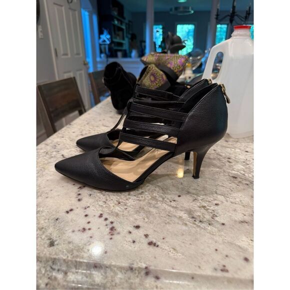 Sole Society Black Strappy Pointed Toe Low Heel Pumps sz 11 EUC - Picture 6 of 8